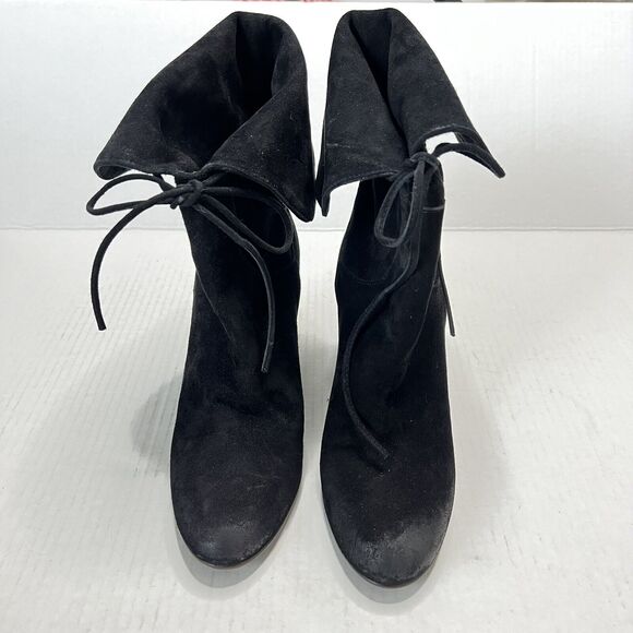 Free People Mila Heel Boot Black Suede Fold Over Made in Italy Boho size 38 - Picture 4 of 9